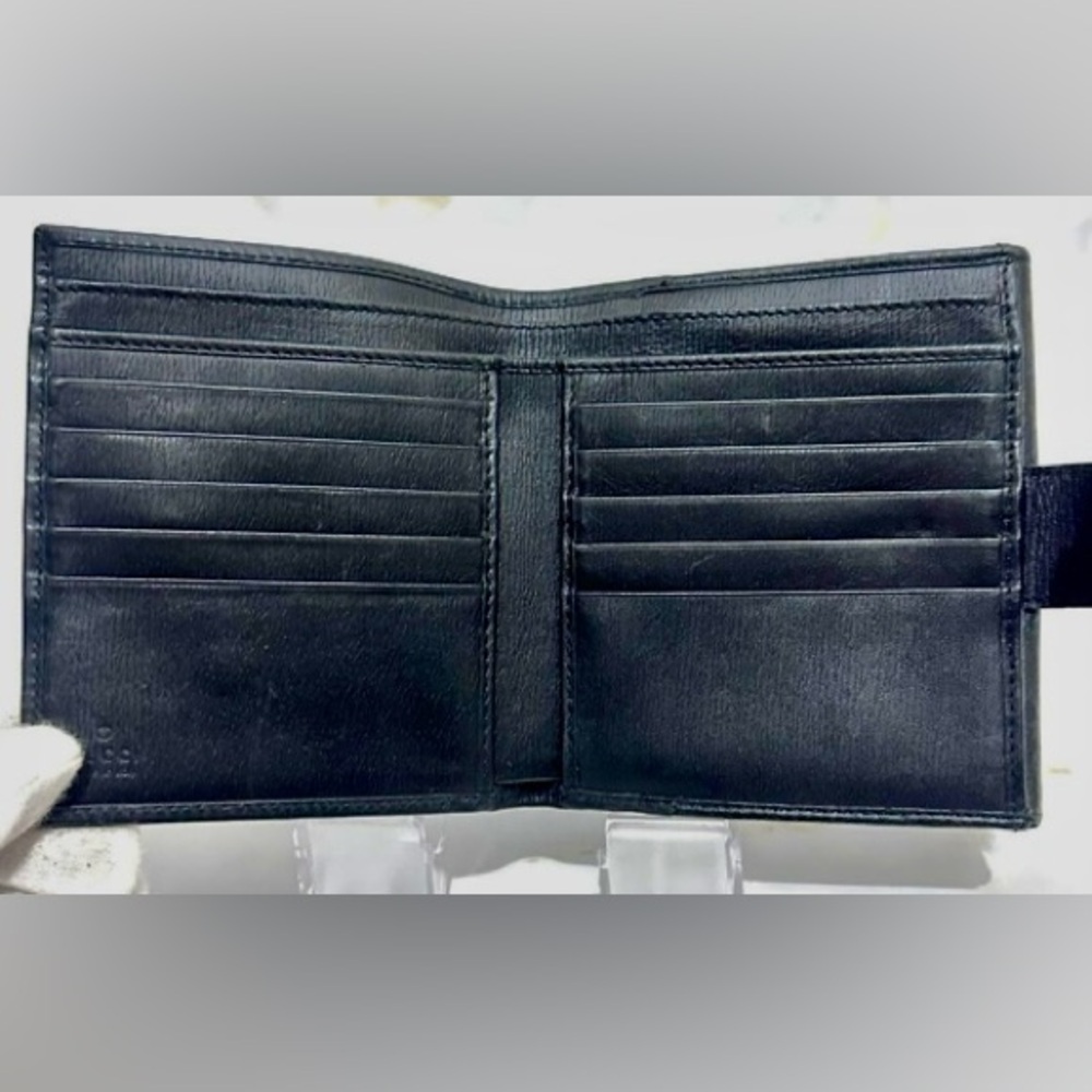 Gucci Vintage black leather interlocking G bifold wallet with silver har… - Picture 7 of 12